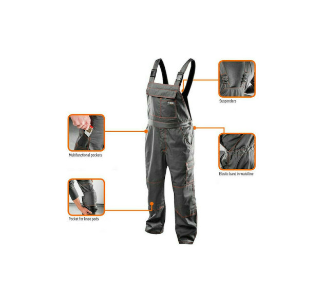 Neo Tools Φόρμα Εργασίας με Τιράντες Γκρι L/52 81-430-M