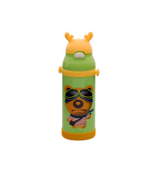 Ανοξείδωτο Παγούρι Θερμός Estia με Καλαμάκι Green Bear με Αυτάκια σε Πράσινο χρώμα 350ml