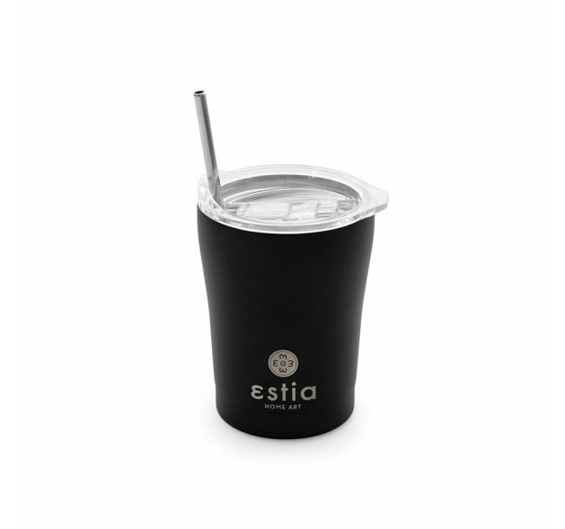 Estia Coffee Mug Save The Aegean Ποτήρι Θερμός με Καλαμάκι Midnight Black 350ml