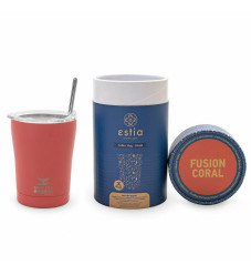 Estia Coffee Mug Save The Aegean Ποτήρι Θερμός με Καλαμάκι Fusion Coral 350ml