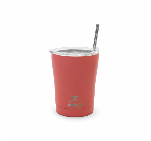 Estia Coffee Mug Save The Aegean Ποτήρι Θερμός με Καλαμάκι Fusion Coral 350ml