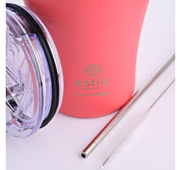 Estia Coffee Mug Save The Aegean Ποτήρι Θερμός με Καλαμάκι Fusion Coral 350ml