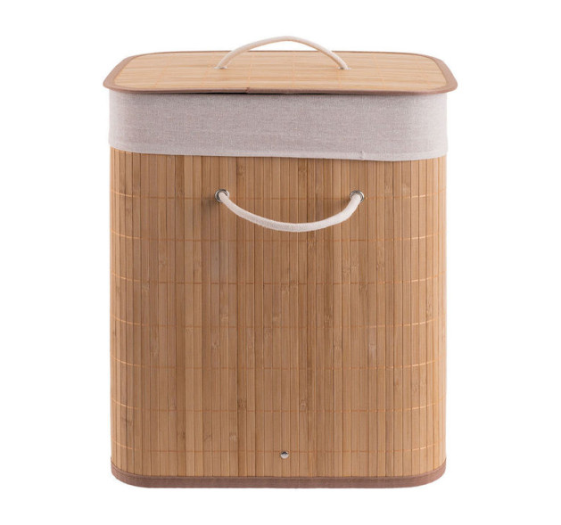 Estia Καλάθι Απλύτων Bamboo Πτυσσόμενο με Καπάκι 40x30x50cm 60lt Μπεζ