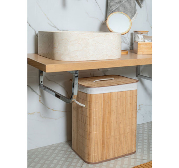 Estia Καλάθι Απλύτων Bamboo Πτυσσόμενο με Καπάκι 40x30x50cm 60lt Μπεζ
