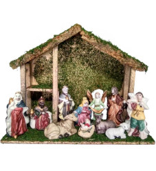 Φάτνη Μεγάλη Ξύλινη με 11 Φιγούρες Polyresin 34.5x26.5cm