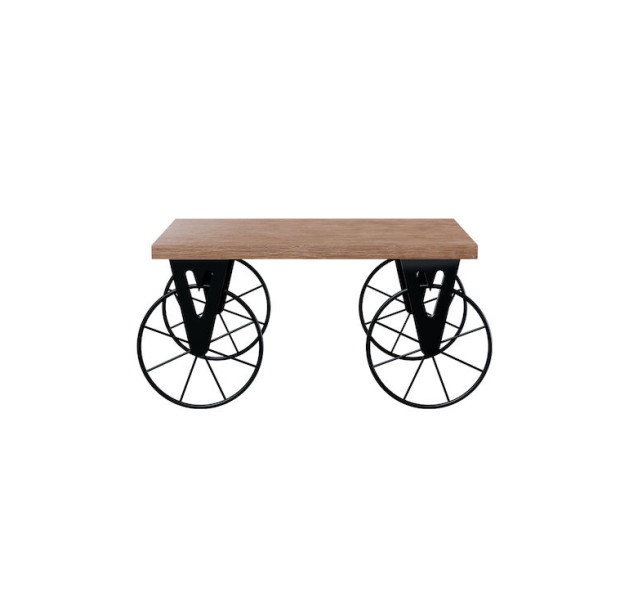 Pakketo Ορθογώνιο Τραπεζάκι Σαλονιού Bike Ξύλινο με Ρόδες Μαύρο-Καρυδί Μ85xΠ55xΥ41εκ.
