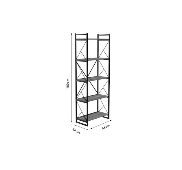 Pakketo Βιβλιοθήκη Baker Μαύρη 66x34x180εκ.