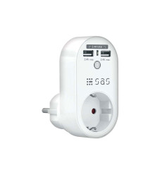 Αντάπτορας Sas 1 Σούκο + 2 USB 2.4A με Προστασία, Λευκό