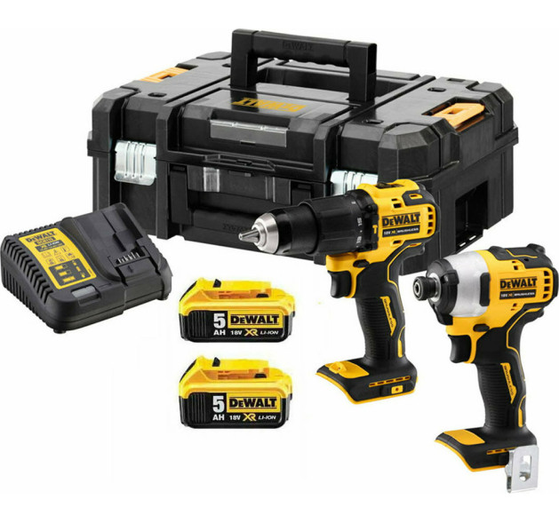 Dewalt DCK2062P2T Σετ Δραπανοκατσάβιδο & Κατσαβίδι 18V με 2 Μπαταρίες 5Ah και Θήκη