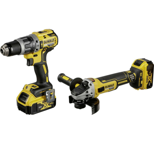 Dewalt DCK2080P2T Σετ Γωνιακός Τροχός & Κρουστικό Δραπανοκατσάβιδο 18V με 2 Μπαταρίες 5Ah και Θήκη