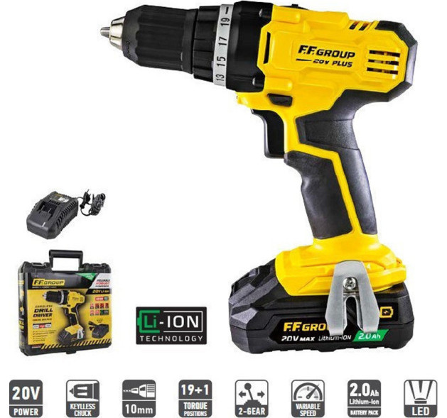 F.F. Group CDD/35 20V Plus Δραπανοκατσάβιδο Μπαταρίας 20V 1x2Ah