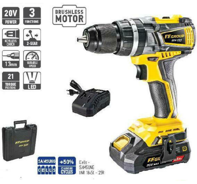 F.F. Group CHD/60-BL 20V Pro Κρουστικό Δραπανοκατσάβιδο Μπαταρίας Brushless 20V 1x2.5Ah