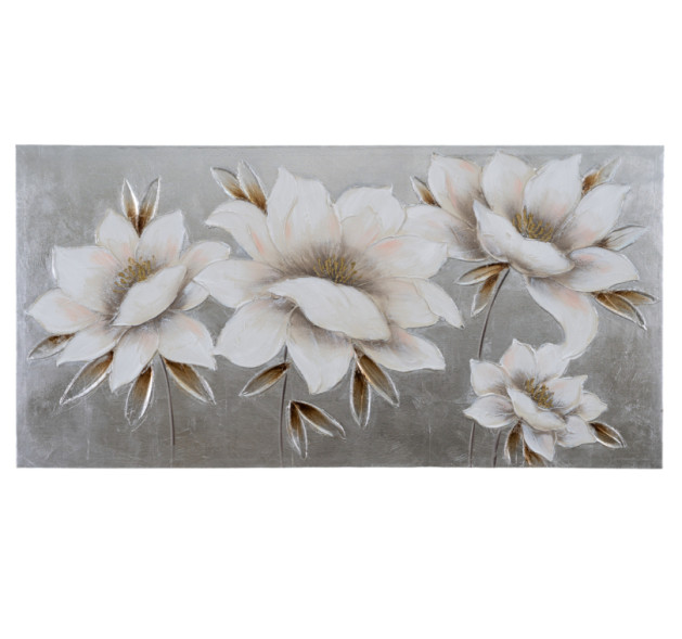 Zen Collection Πίνακας Ζωγραφικής σε Καμβά Λουλούδια με Ασημί Φόντο 120x3x60cm